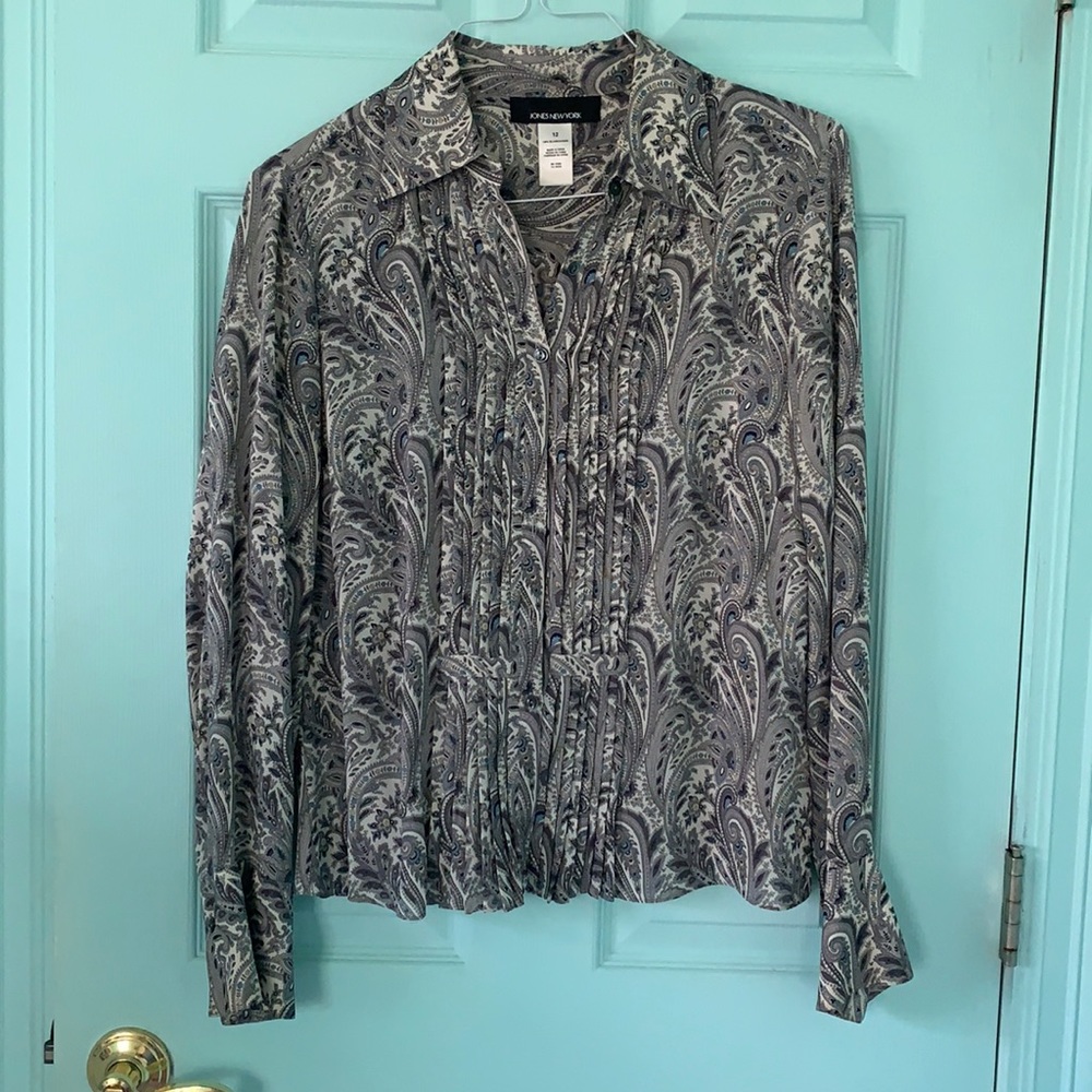 Button Down Gray Paisley Blouse